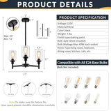 3 Lights Black Chandeliers for Dining Room Light Fixture over Table, Entryway Chandelier for Foyer, Hallway Light Fixtures with Glass Shade for Dinning Room Kitchen Island Foyer Hallway-4