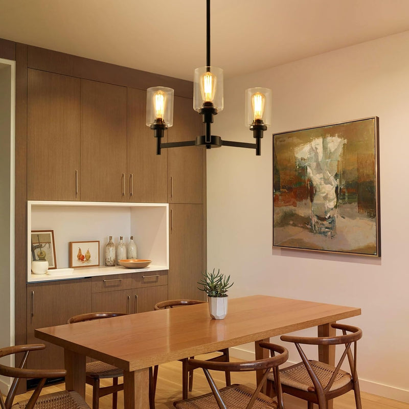 3 Lights Black Chandeliers for Dining Room Light Fixture over Table, Entryway Chandelier for Foyer, Hallway Light Fixtures with Glass Shade for Dinning Room Kitchen Island Foyer Hallway-2