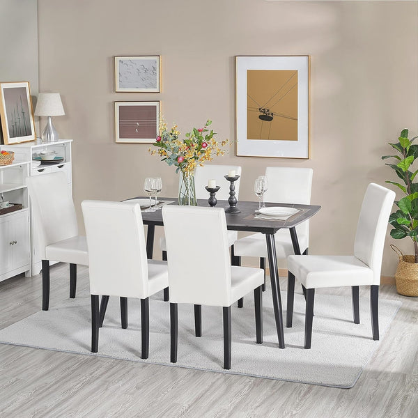 Dining Chair Set of 4 Faux Leather Parson Chair Modern Kitchen Living Room Side Chair Upholstered Padded Armless Chair with Solid Wood Legs, White-1