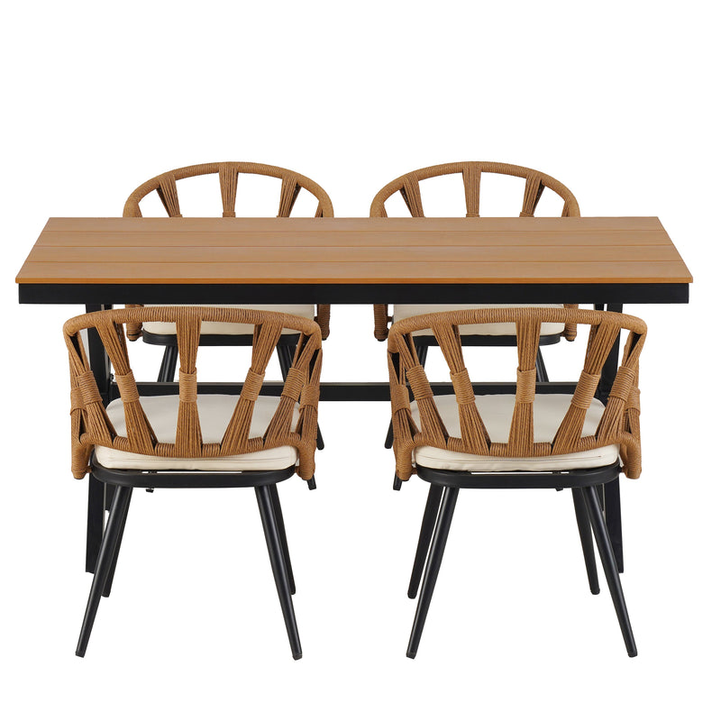 Contemporary Outdoor Set with PE Rattan Chairs and Plastic Wood