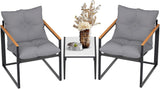 Patio Outdoor Furniture 3 Pcs Bistro/Converstation Set with 2 Chairs and 1 Coffee Table, Together with Cushions&Backrest, for Patio, Indoor, Garden, Balcony, Poolside, Bistro-0