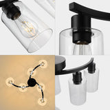 6-Light Modern Farmhouse Black Chandelier, Contemporary Dining Room Light Fixture, Adjustable Height Hanging Industrial Pendant Lights Kitchen Island, Clear Glass Shade-1