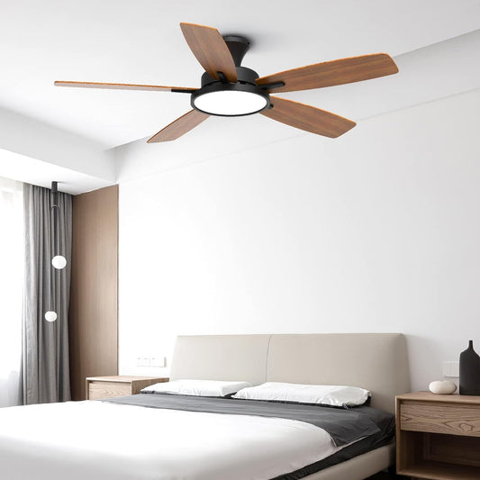 52 Inch Ceiling Fans with Lights,Remote Control Multifunctional Quiet Fan with Three Color Temperature and Dimmable Light with Reversible Blades Black-0