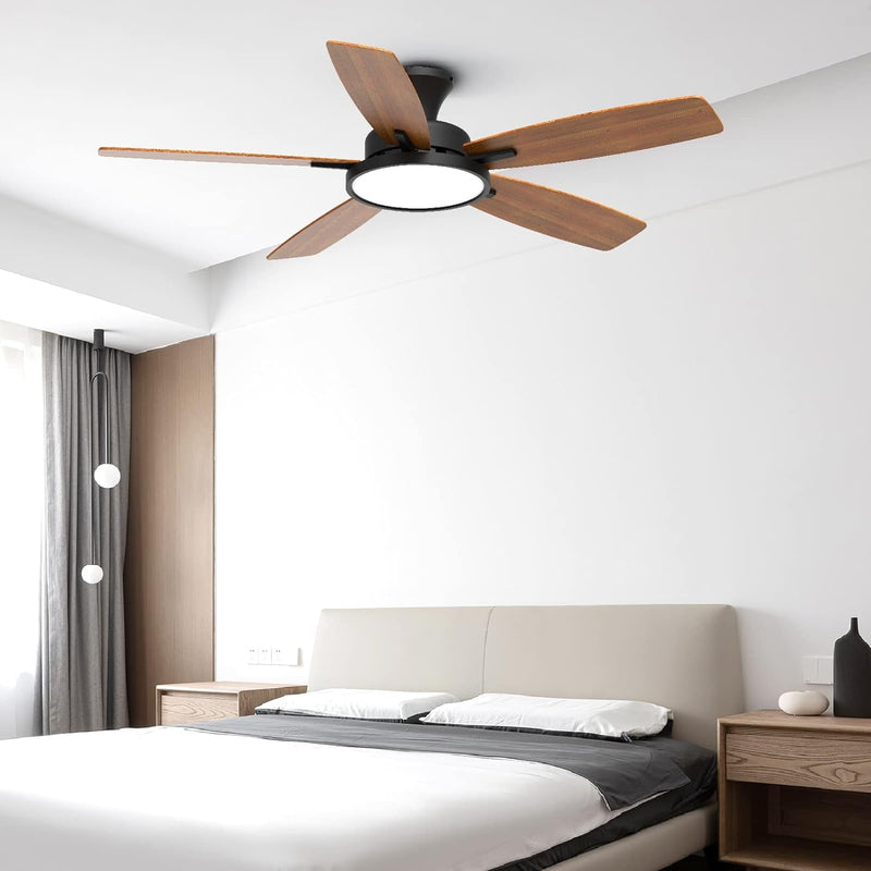 52 Inch Ceiling Fans with Lights,Remote Control Multifunctional Quiet Fan with Three Color Temperature and Dimmable Light with Reversible Blades Black-0