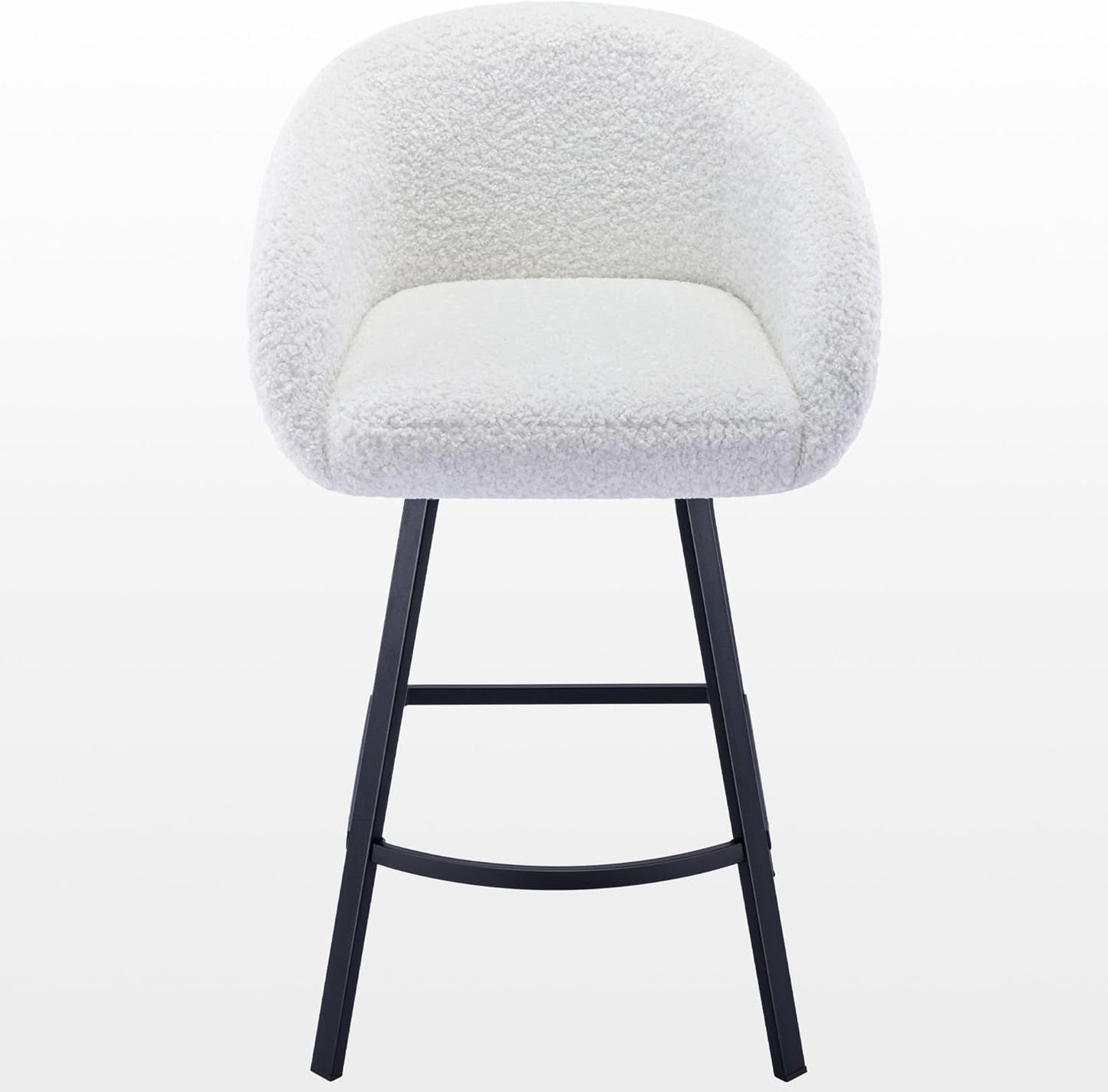 26'' Swivel Counter Stools, Modern Bar Stools for Kitchen Counter, White Sherpa Kitchen Counter Stools, Upholstered Barstools with Backs, Counter Height Stool Chairs with Metal Legs-0
