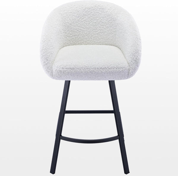 26'' Swivel Counter Stools, Modern Bar Stools for Kitchen Counter, White Sherpa Kitchen Counter Stools, Upholstered Barstools with Backs, Counter Height Stool Chairs with Metal Legs-0