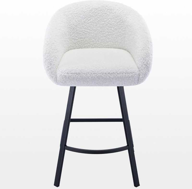 26'' Swivel Counter Stools, Modern Bar Stools for Kitchen Counter, White Sherpa Kitchen Counter Stools, Upholstered Barstools with Backs, Counter Height Stool Chairs with Metal Legs-0