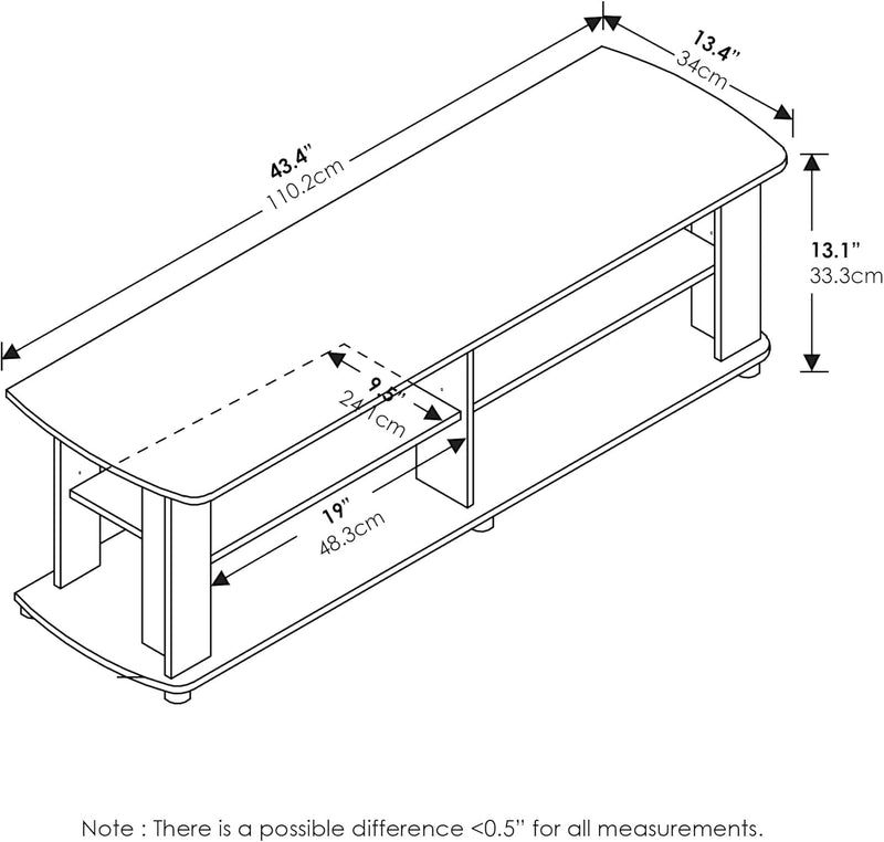 Nelly Entertainment Center TV Stand, Short 43.3"(W) X13.4(H) X13.1(D), Columbia Walnut/Black-1