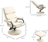 Recliner Chair with Ottoman, PU Leather Swivel High Back Armchair W/Footrest, 135° Adjustable Backrest and Thick Foam Padding, Cream White-2