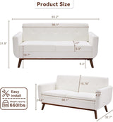 65.2" W Loveseat Sofa, Mid Century Modern Decor Love Seat Couches for Living Room, Button Tufted Upholstered Furniture, Solid & Easy to Install Small Couch for Bedroom Office Apartment, White-1
