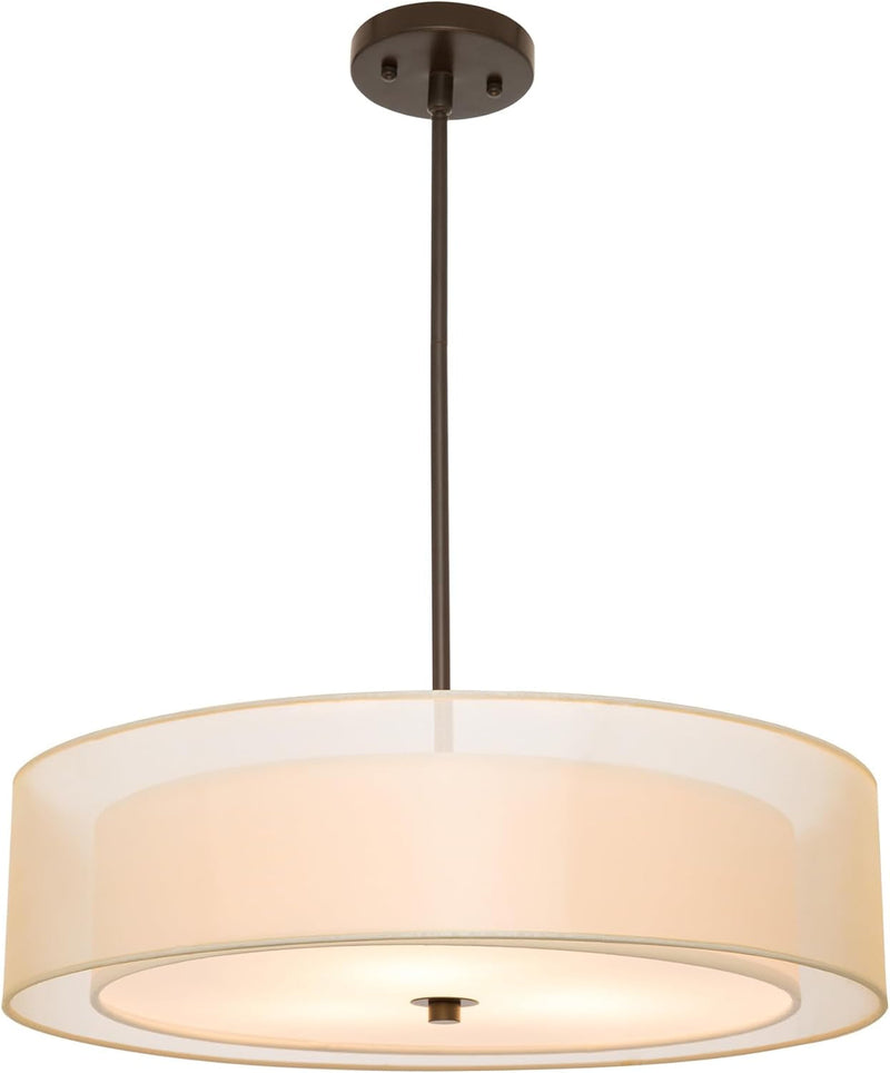 20" Black Drum Pendant Light 3-Light Fabric-2