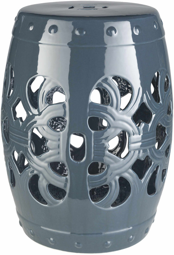 Teal Blue Lattice Ceramic Stool-1