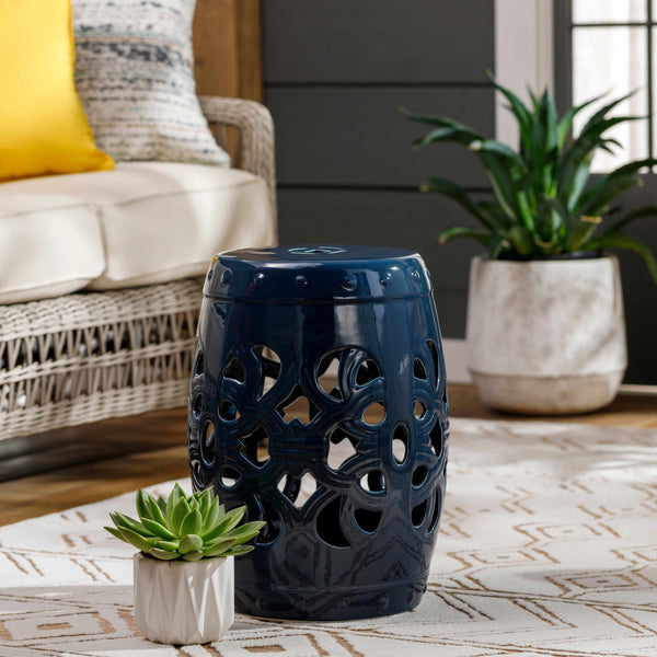 Teal Blue Lattice Ceramic Stool-0