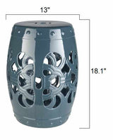 Teal Blue Lattice Ceramic Stool-3