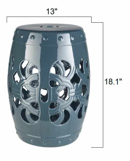 Teal Blue Lattice Ceramic Stool-3